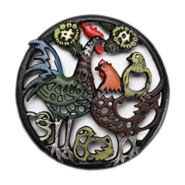 Imagem de BRASSTAR Base De Ferro Fundido Com Padrão Galinha Colorida Para Panelas, Frigideiras, Pratos, Cozinha Decorativa Ou Mesa Jantar, Design Vintage Enferrujado Pinos/Pés Borracha 7,9 Pol. (C) Tqgjpt147