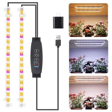 Imagem de RWNTAO Lâmpada De Cultivo Com Duas Tiras Para Plantas Interior, Vermelha E 3000K, 6000K, Espectro Completo Leds Temporizador 3/9/12 Horas, 10 Níveis Ajuste, Estufa Suculentas (33 Cm)
