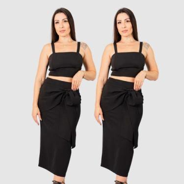 Imagem de Kit 2 Conjunto Feminino Saia Alfaiataria E Cropped Alcinha - Swisz, 2p