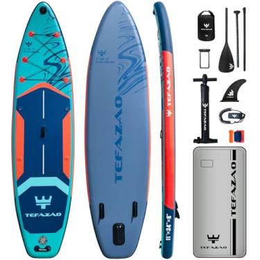 Imagem de TEFAZAO Prancha De Stand Up Paddle Inflável 34'' Largura, Capacidade 180 Kg, Com Acessórios Premium, Mochila 100 Litros, Bolsa Seca, Ajustável Para Adultos (Azul)