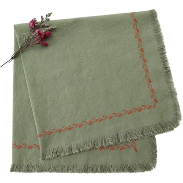 Imagem de Ayuzawa Guardanapos De Pano Bordados À Mão, Algodão Grosso Com Franjas, Decoração Mesa Para Cozinha, Jantares, Festas, Casamentos, 45 X Cm, Conjunto 4 - Verde-Sálvia