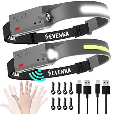 Imagem de SEVENKA 2 Lanternas De Cabeça Recarregáveis, Lanterna Led Brilhante, 1000 Lúmens, Feixe Amplo 230° E Luz Foco, Modo Sensor, Leve 2,4 Oz Com Clipes Para Capacete, Camping, Caminhada (Cinza)