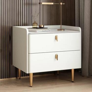 Imagem de Mesa de cabeceira de madeira moderna, mesa de cabeceira de armazenamento no meio do século, mesa de cabeceira moderna com alças de metal, mesa de cabeceira na cabeceira, mesa de cabeceira co