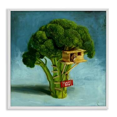 Imagem de Stupell Industries Vegan Only Brócolis Treehouse Branco Emoldurado Giclee Art Design por Lucia Heffernan, 61 x 61
