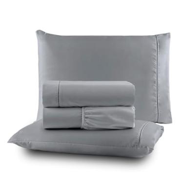 Imagem de Roupa de Cama Lençol Casal 200 Fios Algodão 4 Peças em Ponto Palito Anti-Pilling com Toque Suave Premium