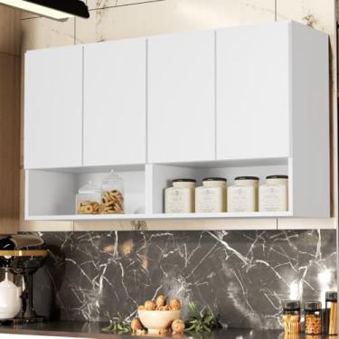 Imagem de Armario Suspenso Lavanderia e Cozinha com Portas em MDF e Corpo em MDP Armario Aereo para Quarto Nichos e Prateleiras (Branco)