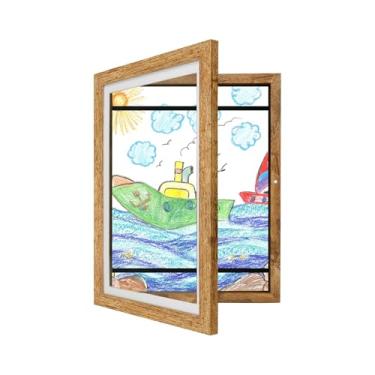 Imagem de iRahmen Moldura de arte infantil mutável, moldura de exibição de arte de abertura frontal de 25 x 30 cm, comporta 150 desenhos, moldura marrom para desenhos infantis, obras de arte, projetos de arte