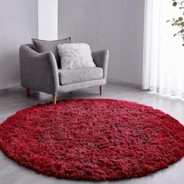 Imagem de Tapete Sala Felpudo Peludo Vinho Redondo 140 Cm