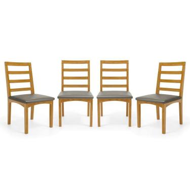 Imagem de Kit Com 4 Cadeiras Cecília Madeira Maciça Assentos Estofados Para Mesa De Jantar