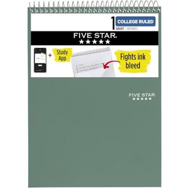 Imagem de Five Star Caderno espiral superior + aplicativo de estudo, 1 matéria, bloco de notas pautado universitário, 21 cm x 28 cm, 100 folhas, combate sangramento de tinta, capa resistente à água, verde