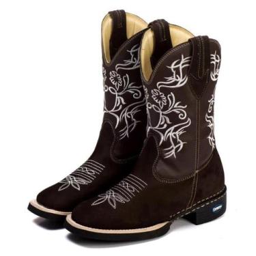 Imagem de Bota Texana Feminina Couro Cano Alto Veludo Bordada Cowboy - Campero, 