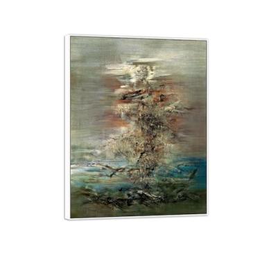 Imagem de MUHJDYC Zao Wou-ki Pintura famosa abstrata - imagem de arte em tela - arte de parede para sala de estar - reprodução de impressões (4-6-62) moldura branca 60x80cm-23x31in