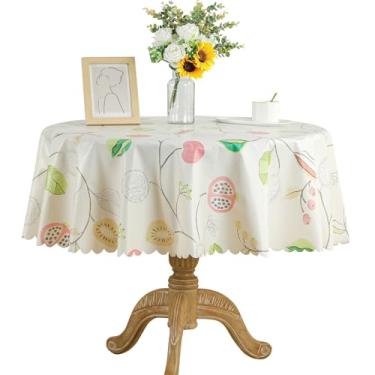 Imagem de Fhberni Toalha de mesa de PVC resistente com estampas florais vibrantes, impermeável, limpável, capa de mesa de plástico durável para festas, casamentos, decoração de férias (redonda 122 cm, frutas)