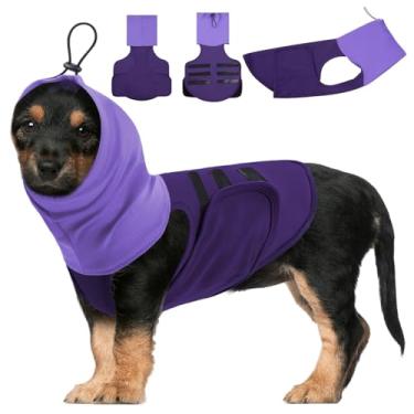 Imagem de SAWMONG Colete de ansiedade para cães, camisa respirável calmante ajustável no peito e capuz, jaqueta de trovão para cães, alívio de estresse para animais de estimação, casaco que envolve orelhas para