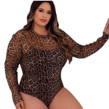 Imagem de Body Plus Size Tule Manga Longa Transparência Bt2 - DONNA MOÇA, Marrom