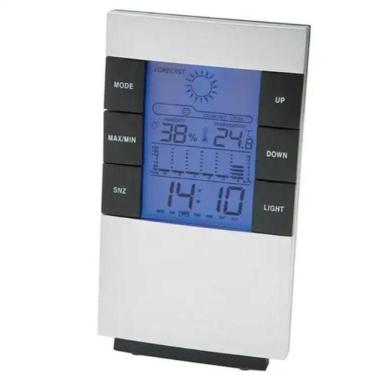 Imagem de Relogio Estacao Metereologica Led De Mesa Termometro Higrometro Umidade Ar Medidor Previsao Tempo Completo