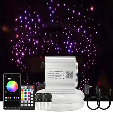 Imagem de AKEPO Kit de luzes de fibra óptica cintilantes de cabeça dupla de 16 W atualizado com 750 peças de fibras de diâmetro misto 9,8 pés/3 m + controle remoto, uso doméstico RGBW cintilante + controle de