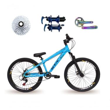 Imagem de Bicicleta 26 Gta Rebel Freeride Cor Azul Single 8v Cubo Barulhento Pedivela Camaleão Freio Disco Aros Vmaxx Pneu Flame