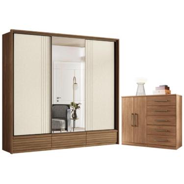 Imagem de Guarda Roupa Casal 3 Portas E Cômoda 5 Gavetas Paris Jatobá