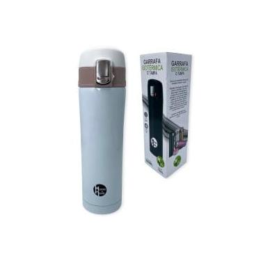 Imagem de Garrafa Térmica em Aço Inox, 500ml, Branca, Tampa Antivazamento, 23cm x 6,5cm