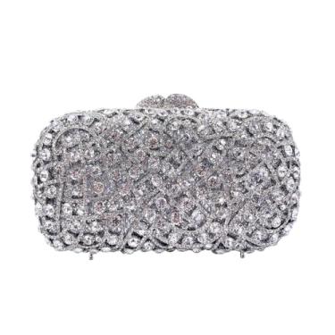 Imagem de UMREN Bolsa feminina com strass de cristal de luxo para noite com brilhantes e diamantes brilhantes para festa de casamento, formatura, Prata 2