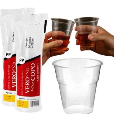 Imagem de Kit Copo Plástico Liso Cristal Bebidas E Whisky 250Ml 100Un - Verocopo
