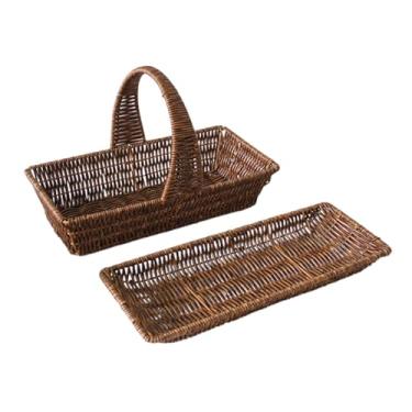 Imagem de KiBcsLic 2x Cestas de armazenamento de vime imitação feitas à mão, cestas de pão decorativas rústicas para restaurante, bar, mesa, artigos diversos