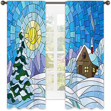 Imagem de Cortina abstrata com isolamento térmico, imagem geométrica colorida fractal, tecido impermeável, cortinas blackout com absorção de som para decoração de sala de jantar/festa, L 132 x C 239 cm