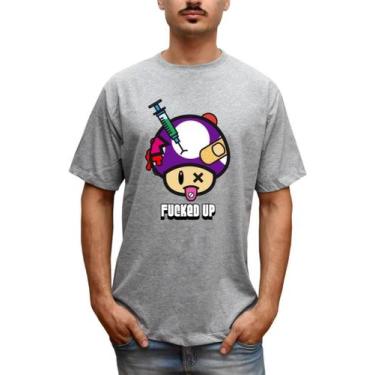 Imagem de Camiseta Masculina Cogumelo Mario Bros Fucked Up - Bella Store, Cinza,