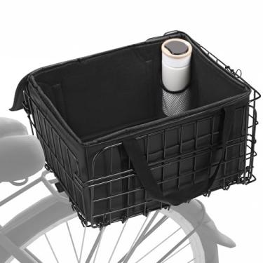Imagem de Aodaer Cesta Traseira Para Bicicleta Com Bolsa De Forro Removível, Rede Carga, Grande Dobrável Bicicleta, Metal Liberação Rápida Elétrica, Armazenamento Transportar Frutas E Mantimentos, Animais Est