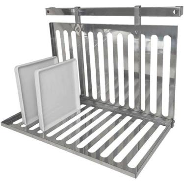 Imagem de Escorredor de Louças Dobrável Suspenso 12 Pratos Aço Inox Haus Fixo de
