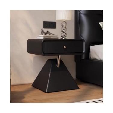 Imagem de Mesa De Cabeceira Estreita De Madeira Maciça Com Suporte De Metal, Fina Para Sofá, Dormitório E Espaços Pequenos(Black,15x15x19")