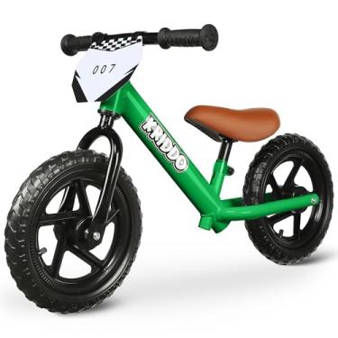 Imagem de KRIDDO Bicicleta de equilíbrio infantil de 2 anos, idade de 18 meses a 5 anos, bicicleta de empurrar de 12 polegadas com placa personalizada (3 conjuntos de adesivos incluídos), bicicleta de presente para meninos e meninas, verde