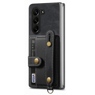 Imagem de POYUFRG Capa carteira para Samsung Galaxy Z Fold 7, capa retrô de couro antiderrapante com suporte para lente de câmera, preta, Z Fold 7