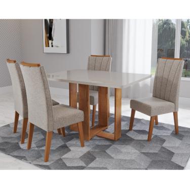 Imagem de Conjunto Sala de Jantar Mesa Berlim com Tampo de Vidro 4 Cadeiras Safira Viero - Mel/Off White/Linho Kaki