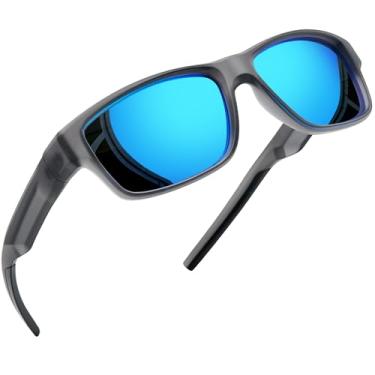 Imagem de Joopin Óculos de Sol Esportivo Polarizado Masculino Proteção UV400 Modelo Quadrado Ideal para Pesca Dirigir Correr Armação Cinza Lente Azul
