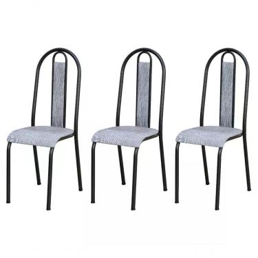 Imagem de Kit 03 Cadeiras Tubular Cromo Preto 058 Assento Grafiato Gra