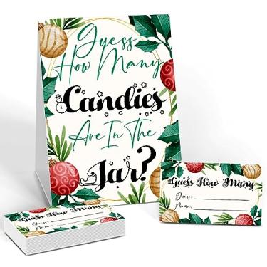 Imagem de GNATV Jogos de Natal - Adivinhe Quantos Estão No Pote, 1 Placa de Jogo + 50 Cartas de Adivinhação, Jogo de Festa de Natal e Atividade para Chá de Bebê de Natal, Decorações de Festa de Natal Sdj01