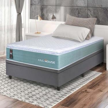 Imagem de Conjunto Box Baú Cinza Lagos Verde Molas Ensacadas Solteiro 96x203x73 - King House