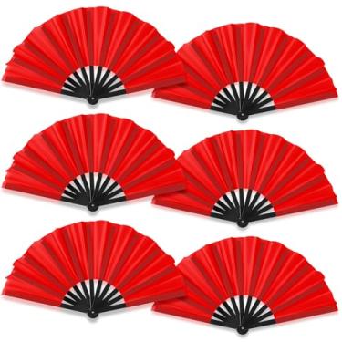 Imagem de Leinuosen 6 peças de leques dobráveis chineses grandes para dança em linha, 33 cm ventiladores de mão dobráveis para rave estourando botas no chão, decorações de lembrancinhas de festa de casamento de