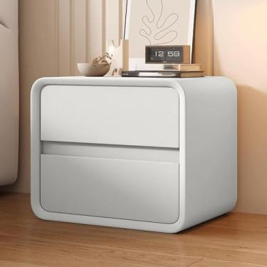 Imagem de Criado-mudo Com 2 Gavetas De Madeira Maciça, Mesa De Cabeceira De Couro Microfibra, Mesa De Cabeceira Moderna Para Quarto, Para Quarto/sala De Estar/dormitório, Pure White, 50 cm/20 in