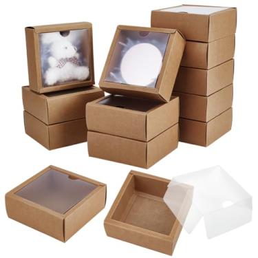 Imagem de BENECREAT 20 caixas de papel quadradas com janela de PVC, caixa de embalagem de presente de papel de 11 x 11 x 4,77 cm para lembrancinhas de casamento, presente de festival, chocolates, biscoitos