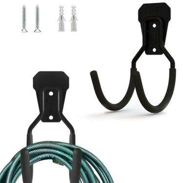 Imagem de TBNOD Suporte de mangueira de jardim, gancho de armazenamento resistente para montagem na parede, preto, suporte de mangueira de metal externo para armazenamento de mangueira de água, garagem, jardim
