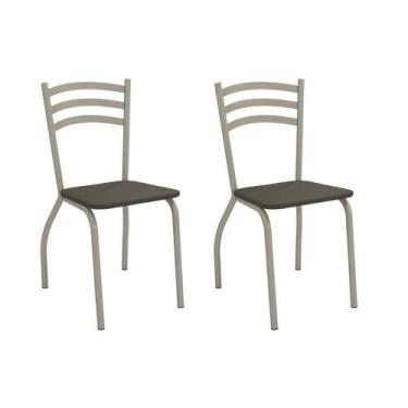 Imagem de Cadeira de Cozinha Portugal 2C007NK Aço Kit 2 Un Niquel/Suede Escuro -