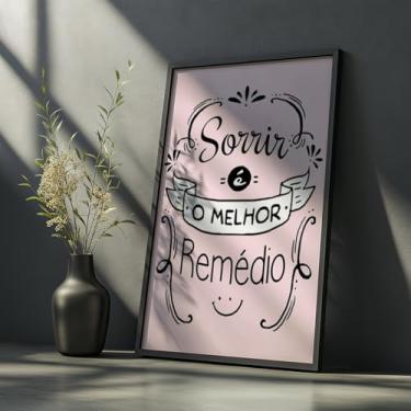 Imagem de Quadro Decorativo Sorrir Com Moldura | Placa Decorativa Frase Motivacional Felicidade Alegria Bem Estar