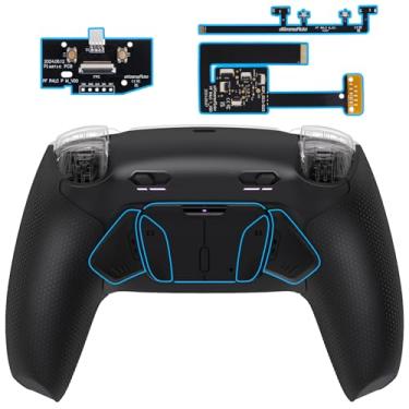 Imagem de eXtremeRate Kit de pás traseiras RISE4 Plus MAX com paradas de gatilho clicky e aderência emborrachada para controle PS5 BDM-010 020, kit de botões traseiros remapeáveis para controle PS5 - Preto