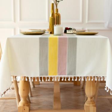 Imagem de KAIJIE Toalha de mesa decorativa estilo nórdico com borlas de algodão e linho toalha de mesa de jantar para cozinha doméstica decoração de mesa de jantar ocidental toalhas de mesa retangulares 100 x