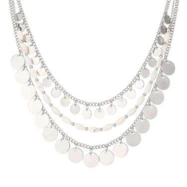 Imagem de Noessla Colar feminino com pingente de contas em camadas com pingentes de disco, bijuteria moderna para festa na praia, Zinco, Sem Pedra Preciosa