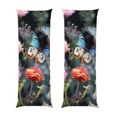 Imagem de Capa de travesseiro corporal com zíper oculto, fronha longa de microfibra macia e respirável para travesseiro corporal, flores coloridas e borboletas capas de travesseiro para cama de presente de