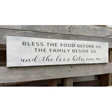 Imagem de PWFGBZY Bless The Food Before Us Sign, Arte de parede de sala de jantar de casa de fazenda, cozinha cristã, rústica, jantar, oração, decoração de parede, presente de inauguração de casa para casa nova